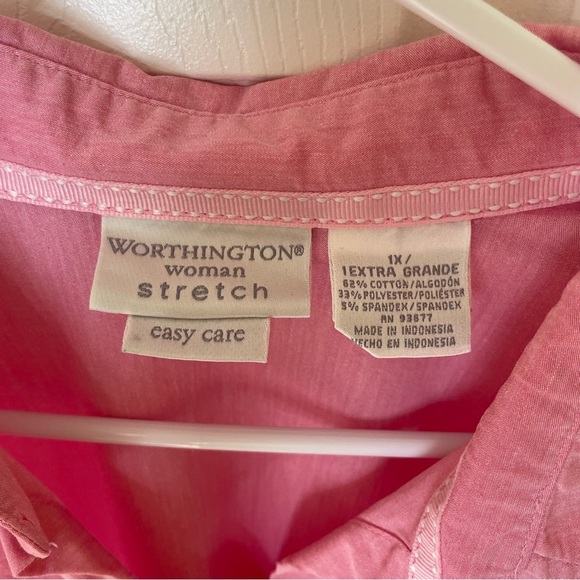 Worthington Women’s size 1X button down pink blouse cotton poly blend - Picture 2 of 10